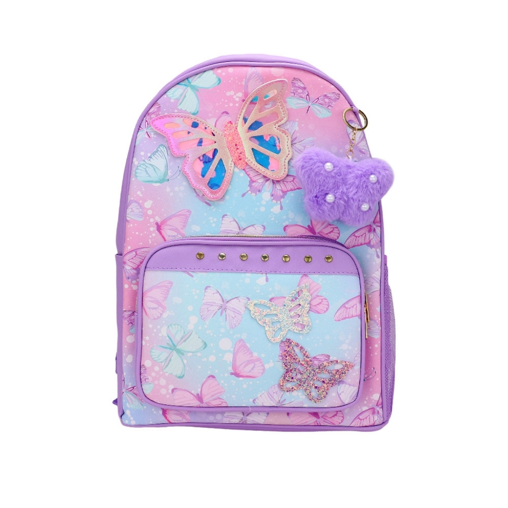 Purple Bookbag Trendy Butterfly Backpack Pom Pom KeyChain Children Girl Kids